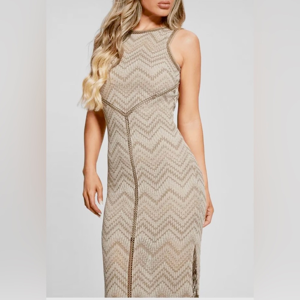 Guess- Janet Knitted Dress in Macramé Style Maxi Dress - Picture 12 of 14